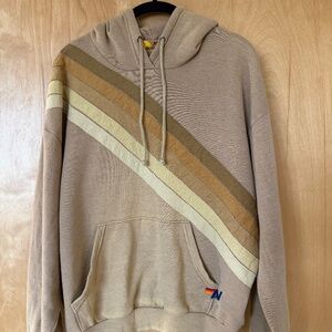 Aviator Nation Cross Stripe Hoodie Size Small Tan
